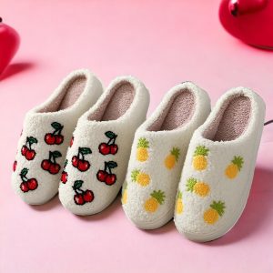 4 Different Fruit Slippers Cozy Peach Slides with Rubber Sole Cute, Funny House Slippers Pineapple, Cherry, Strawberry Slippers for Women - 2-PhotoRoom(2)