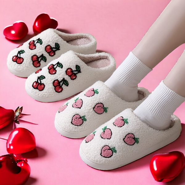 4 Different Fruit Slippers Cozy Peach Slides with Rubber Sole Cute, Funny House Slippers Pineapple, Cherry, Strawberry Slippers for Women - 4-PhotoRoom(1)