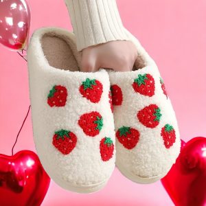 4 Different Fruit Slippers Cozy Peach Slides with Rubber Sole Cute, Funny House Slippers Pineapple, Cherry, Strawberry Slippers for Women - 5-PhotoRoom(1)