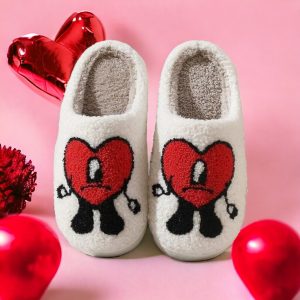 Bad Bunny Heart Slippers, Red Heart Slippers, Pink Love Slippers, Cute Fluffy Cozy Slippers, Gifts For Her, Couple Slippers for Valentines, - 1-PhotoRoom(1)