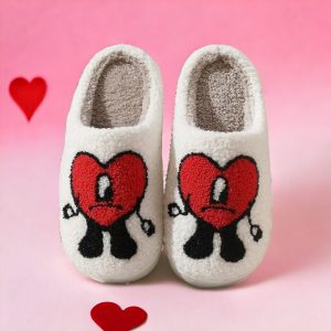 Bad Bunny Heart Slippers, Red Heart Slippers, Pink Love Slippers, Cute Fluffy Cozy Slippers, Gifts For Her, Couple Slippers for Valentines, - 1-PhotoRoom(2)