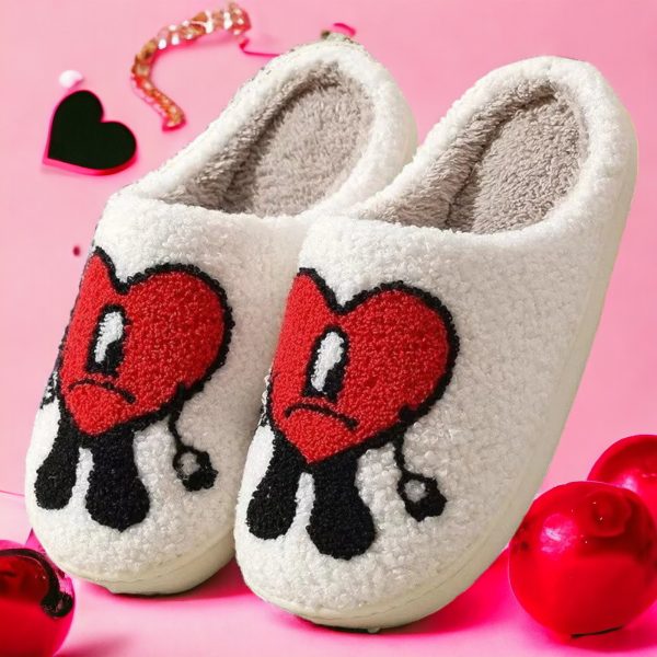 Bad Bunny Heart Slippers, Red Heart Slippers, Pink Love Slippers, Cute Fluffy Cozy Slippers, Gifts For Her, Couple Slippers for Valentines, - 2-PhotoRoom(1)