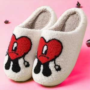 Bad Bunny Heart Slippers, Red Heart Slippers, Pink Love Slippers, Cute Fluffy Cozy Slippers, Gifts For Her, Couple Slippers for Valentines, - 2-PhotoRoom(2)