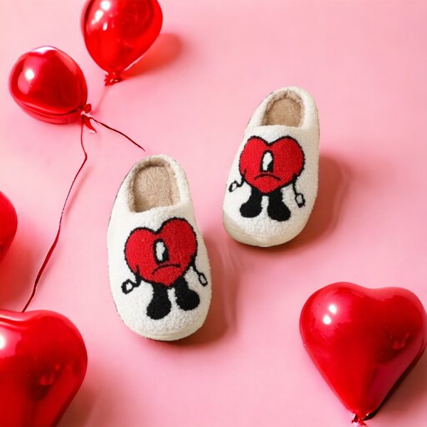 Bad Bunny Heart Slippers, Red Heart Slippers, Pink Love Slippers, Cute Fluffy Cozy Slippers, Gifts For Her, Couple Slippers for Valentines, - 3-PhotoRoom(1)