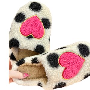 Chic Pink Heart Patch Valentine's Day Slippers (3)