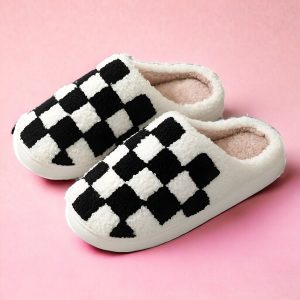 Cozy Checker Slippers Cozy Slides with Rubber Sole Cute, Funny House Slippers Slippers for women in checker pattern - 2-PhotoRoom(1)
