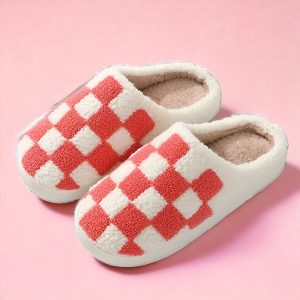 Cozy Checker Slippers Cozy Slides with Rubber Sole Cute, Funny House Slippers Slippers for women in checker pattern - 3-PhotoRoom(1)