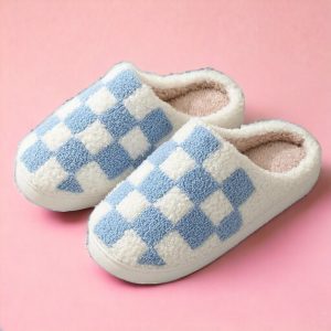 Cozy Checker Slippers Cozy Slides with Rubber Sole Cute, Funny House Slippers Slippers for women in checker pattern - 4-PhotoRoom(1)