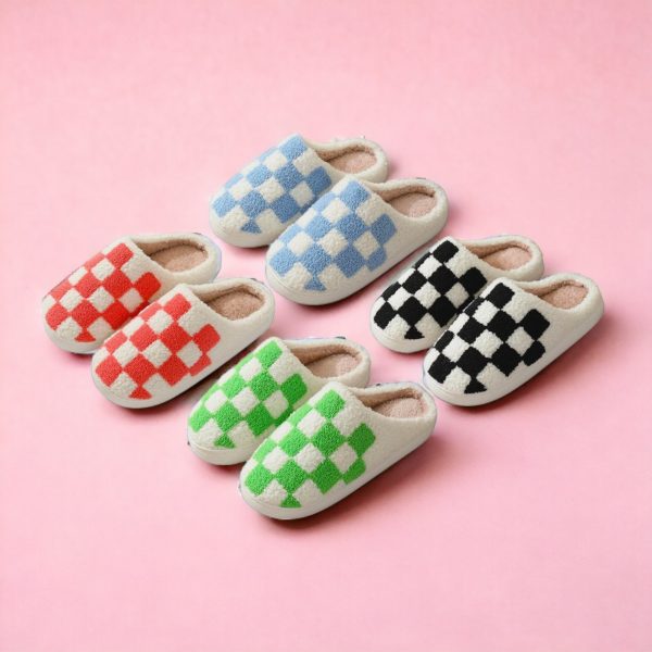 Cozy Checker Slippers Cozy Slides with Rubber Sole Cute, Funny House Slippers Slippers for women in checker pattern - 5-PhotoRoom(1)
