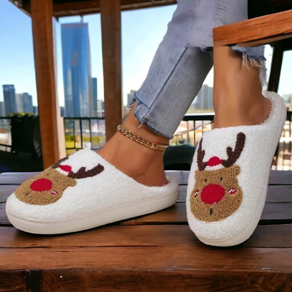 Cozy Holiday Slippers, Reindeer Slippers, Fluffy Indoor Slippers (3)