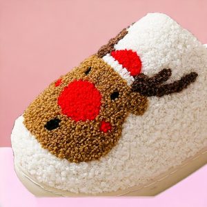 Cozy Holiday Slippers, Reindeer Slippers, Fluffy Indoor Slippers (5)