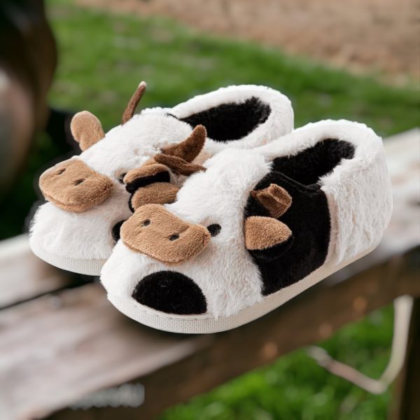 Fluffy Cow Slippers Warm, Cozy Slides with Rubber Sole Cute, Funny House Slippers Home Slides for Farm Slippers for women - 2-PhotoRoom(3)