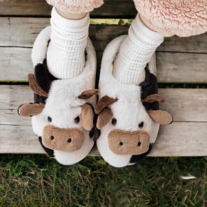 Fluffy Cow Slippers Warm, Cozy Slides with Rubber Sole Cute, Funny House Slippers Home Slides for Farm Slippers for women - 3-PhotoRoom(3)