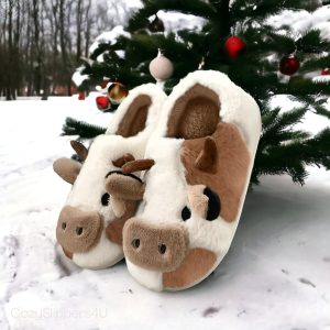 Fluffy Cow Slippers Warm, Cozy Slides with Rubber Sole Cute, Funny House Slippers Home Slides for Farm Slippers for women - 7-PhotoRoom(3)