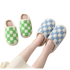 Gingham Slippers, Women’s Plaid House Shoes - 2-PhotoRoom(1)