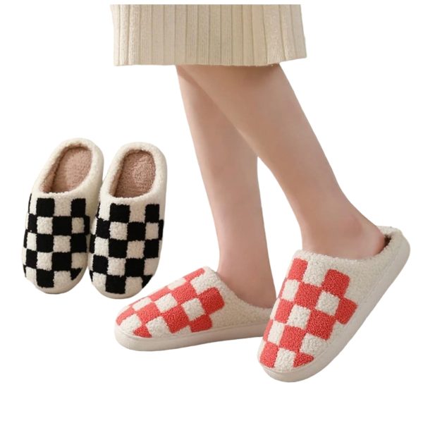 Gingham Slippers, Women’s Plaid House Shoes - 3-PhotoRoom(1)