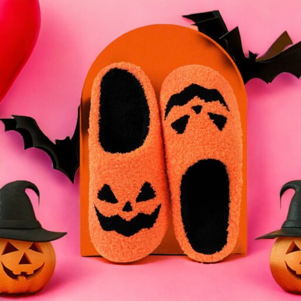 Halloween Pumpkin Slippers, Women’s House Shoes, Halloween Accessories, Halloween Costumes, Jack O Lantern Slippers - 3-PhotoRoom(2)
