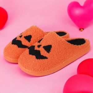 Halloween Pumpkin Slippers, Women’s House Shoes, Halloween Accessories, Halloween Costumes, Jack O Lantern Slippers - 4-PhotoRoom(2)