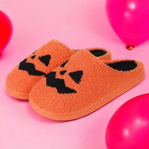 Halloween Pumpkin Slippers, Women’s House Shoes, Halloween Accessories, Halloween Costumes, Jack O Lantern Slippers - 6-PhotoRoom(2)