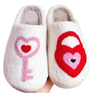 Exclusive Key to Heart Fuzzy Wedding Slippers