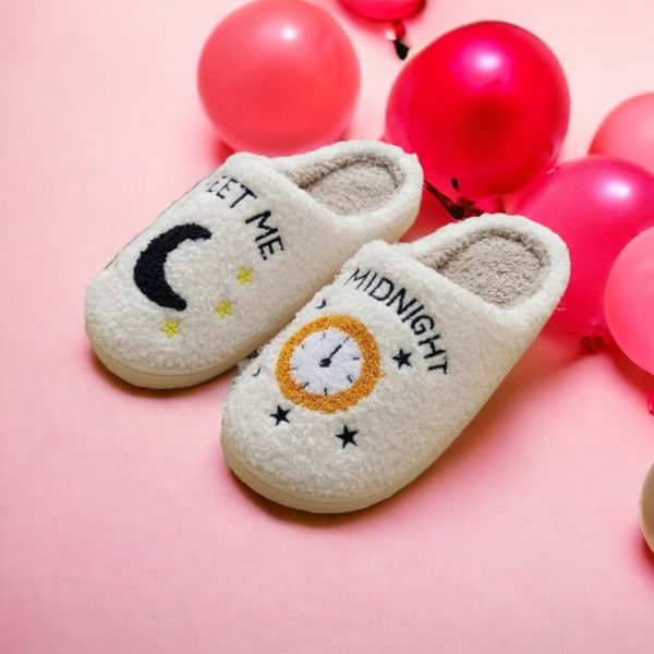 Meet Me at Midnight Slippers, Taylor Swift Gifts, Cozy Slippers, Embroidered Slippers, Gifts for Her, Valentines Day Slippers, Warm Home - 1-PhotoRoom(1)