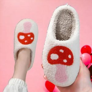 Mushroom Slippers Green, Red Slides with Rubber Sole Cute House Slippers Warm fungal slippers for women - 4-PhotoRoom(1)