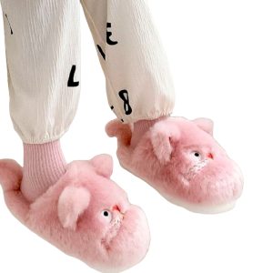 New Cute Cats Faux Plush Fur Winter Women's Slippers - Soft and Warm Home Cotton Shoes - 8-PhotoRoom
