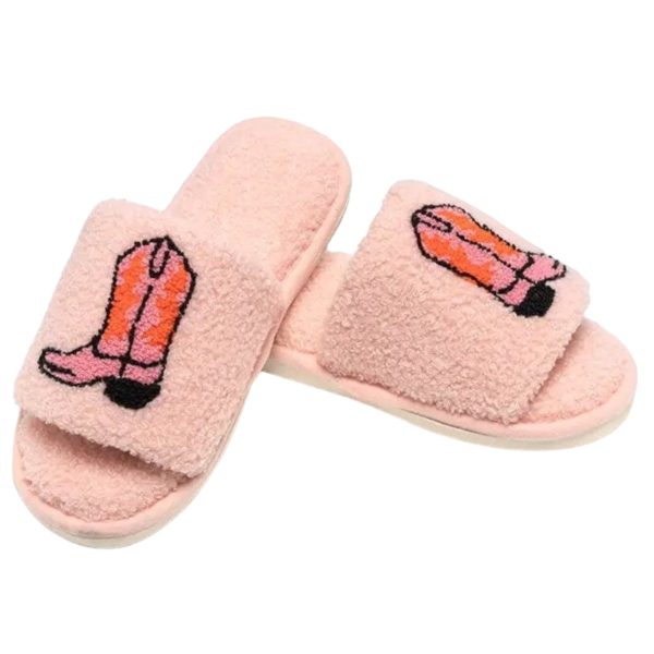 Pink Cowgirl Boot Slide Slippers - Bridal Party