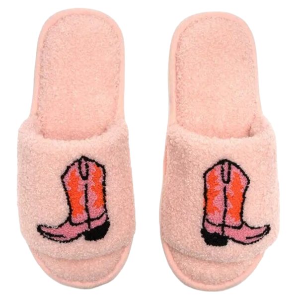 Pink Cowgirl Boot Slide Slippers - Bridal Party