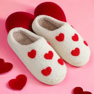 Red Heart Slippers, Pink Love Slippers, Cute Fluffy Cozy Slippers, Gifts For Her, Couples Slippers for Valentines, Winter Home Slippers - 1-PhotoRoom(1)