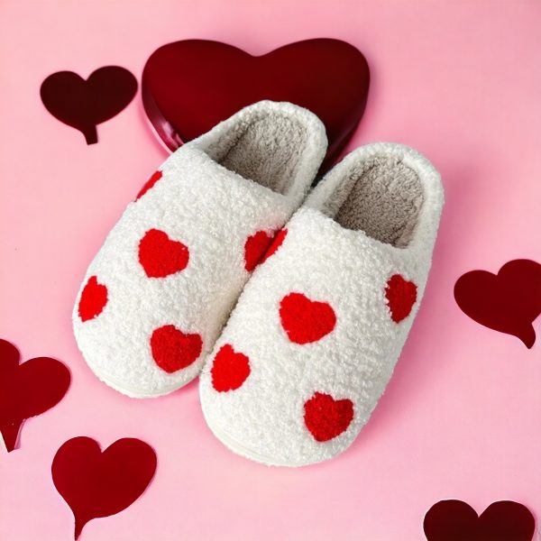Red Heart Slippers, Pink Love Slippers, Cute Fluffy Cozy Slippers, Gifts For Her, Couples Slippers for Valentines, Winter Home Slippers - 2-PhotoRoom(1)