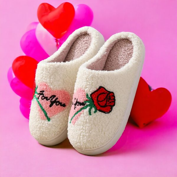 Valentines Day Rose Slippers,Comfortable Slippers,Cute Womens Slippers,Couple Slippers,Wedding Fuzzy Slippers,Home Gift - 1-PhotoRoom(1)