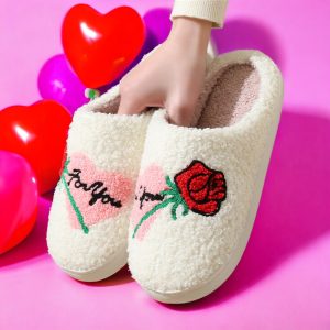 Valentines Day Rose Slippers,Comfortable Slippers,Cute Womens Slippers,Couple Slippers,Wedding Fuzzy Slippers,Home Gift - 2-PhotoRoom(1)