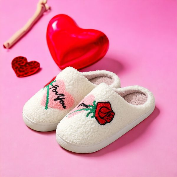 Valentines Day Rose Slippers,Comfortable Slippers,Cute Womens Slippers,Couple Slippers,Wedding Fuzzy Slippers,Home Gift - 3-PhotoRoom(1)