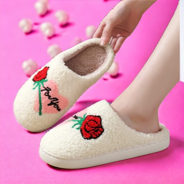 Valentines Day Rose Slippers,Comfortable Slippers,Cute Womens Slippers,Couple Slippers,Wedding Fuzzy Slippers,Home Gift - 5-PhotoRoom(1)