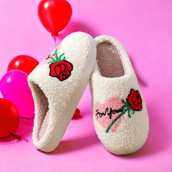 Valentines Day Rose Slippers,Comfortable Slippers,Cute Womens Slippers,Couple Slippers,Wedding Fuzzy Slippers,Home Gift - 6-PhotoRoom(1)