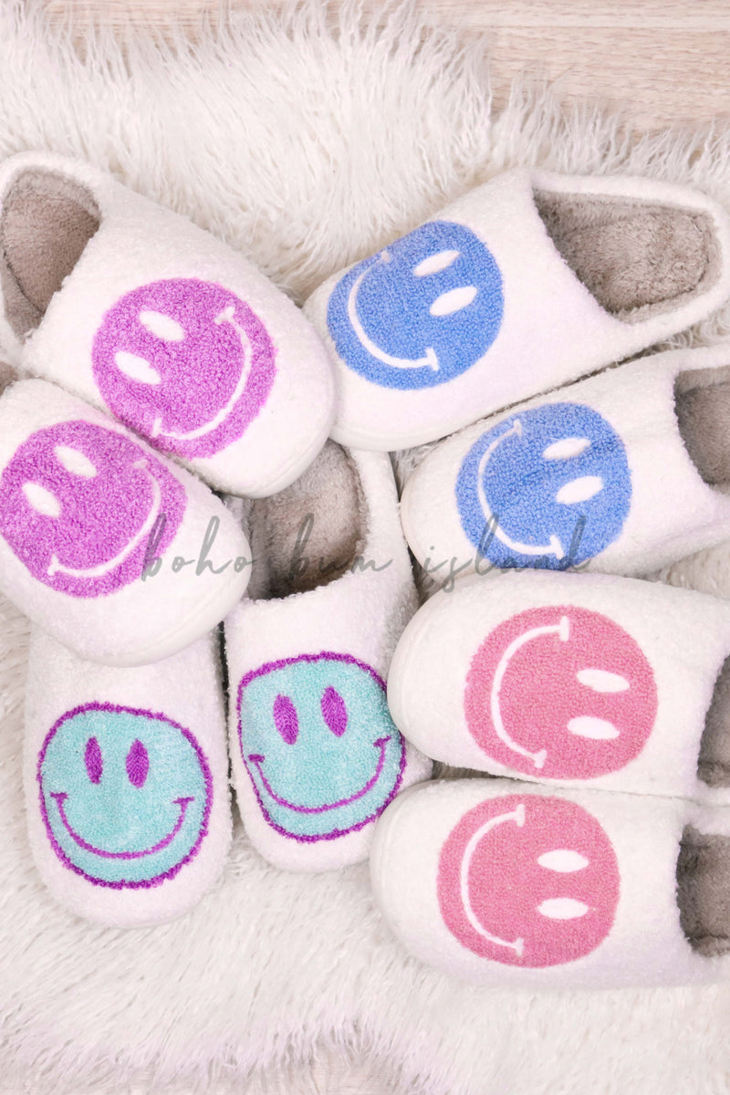 Cheerful and Comfortable Embracing the Joy of Blue Smiley Face Slippers