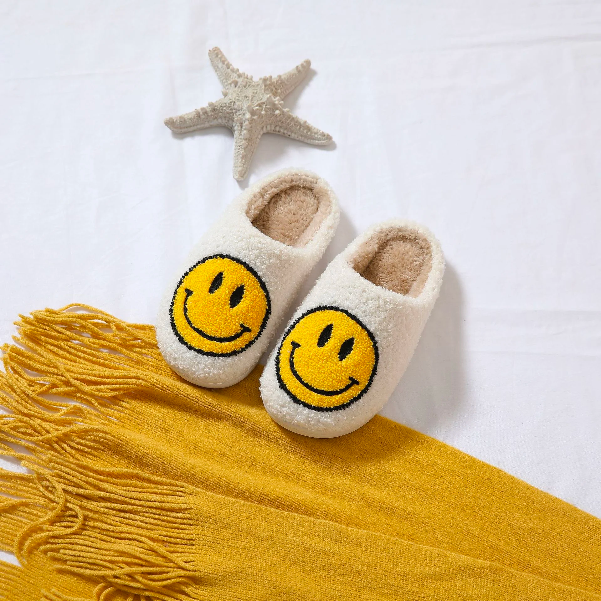 Colorful Kids Smiley Face Plush Slippers Cozy Footwear