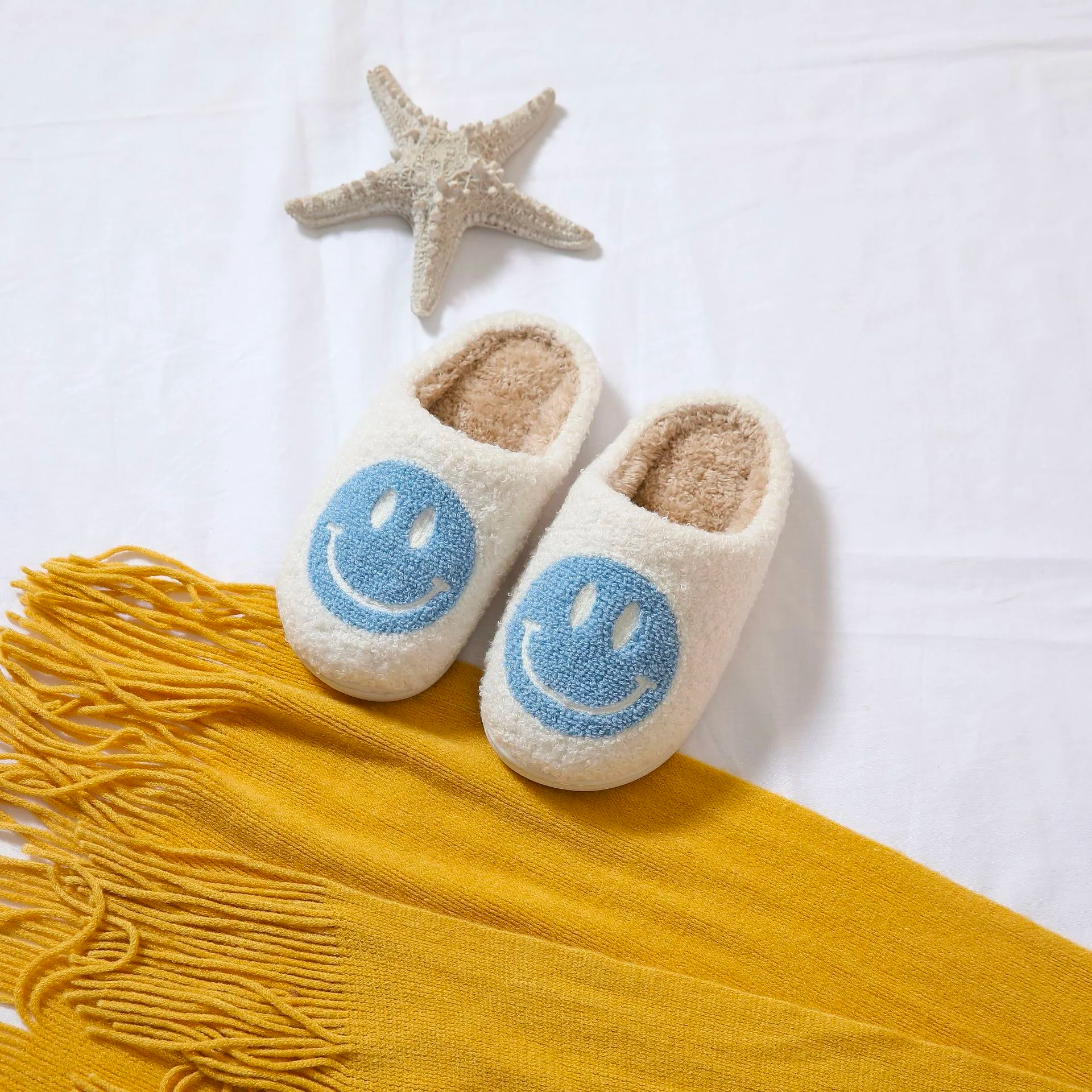 Colorful Kids Smiley Face Plush Slippers Cozy Footwear