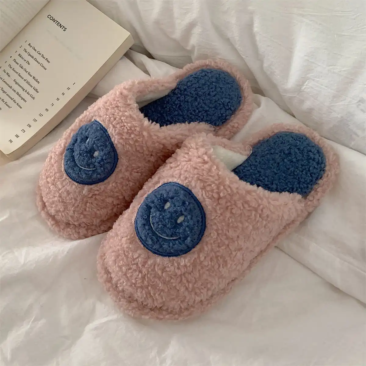 Fuzzy Smiley Face Slippers  Comfort and Happiness