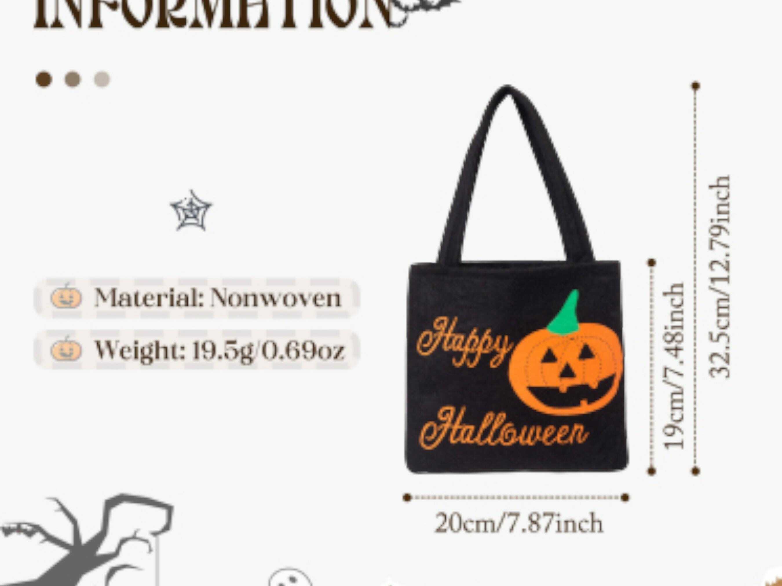 2024 Halloween Nonwoven Tote Bag - Lightweight Trick or Treat Bag, Perfect Gift for Spooky Season