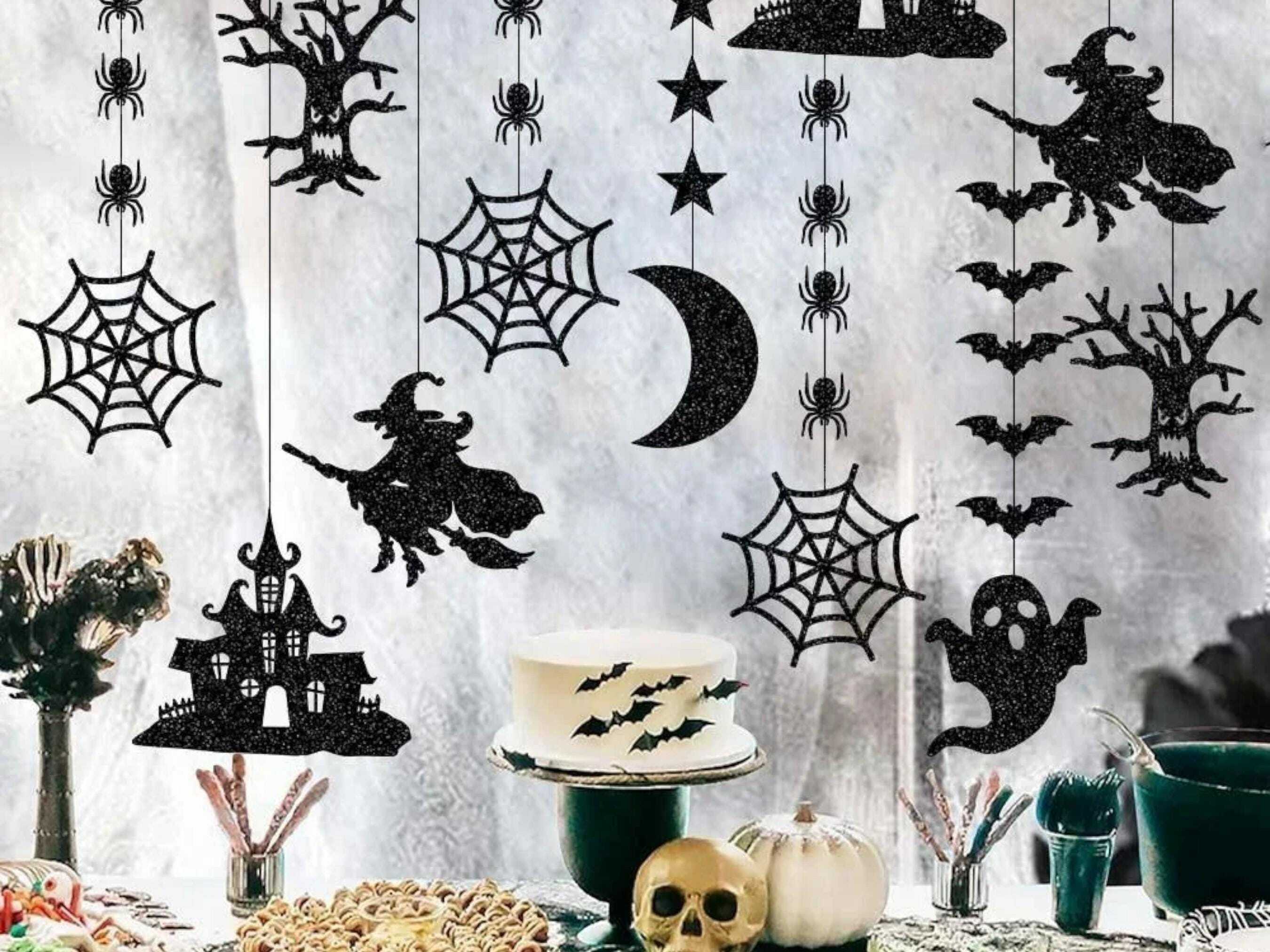 6pcs Halloween Hanging Banner Garland - Spooky Spider, Witch, Ghost, Bat Decor Festive Celebrations