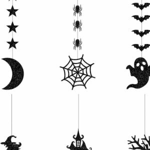 6pcs Halloween Hanging Banner Garland - Spooky Spider, Witch, Ghost, Bat Decor Festive Celebrations