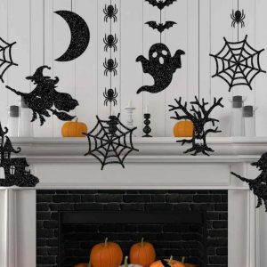 6pcs Halloween Hanging Banner Garland - Spooky Spider, Witch, Ghost, Bat Decor Festive Celebrations