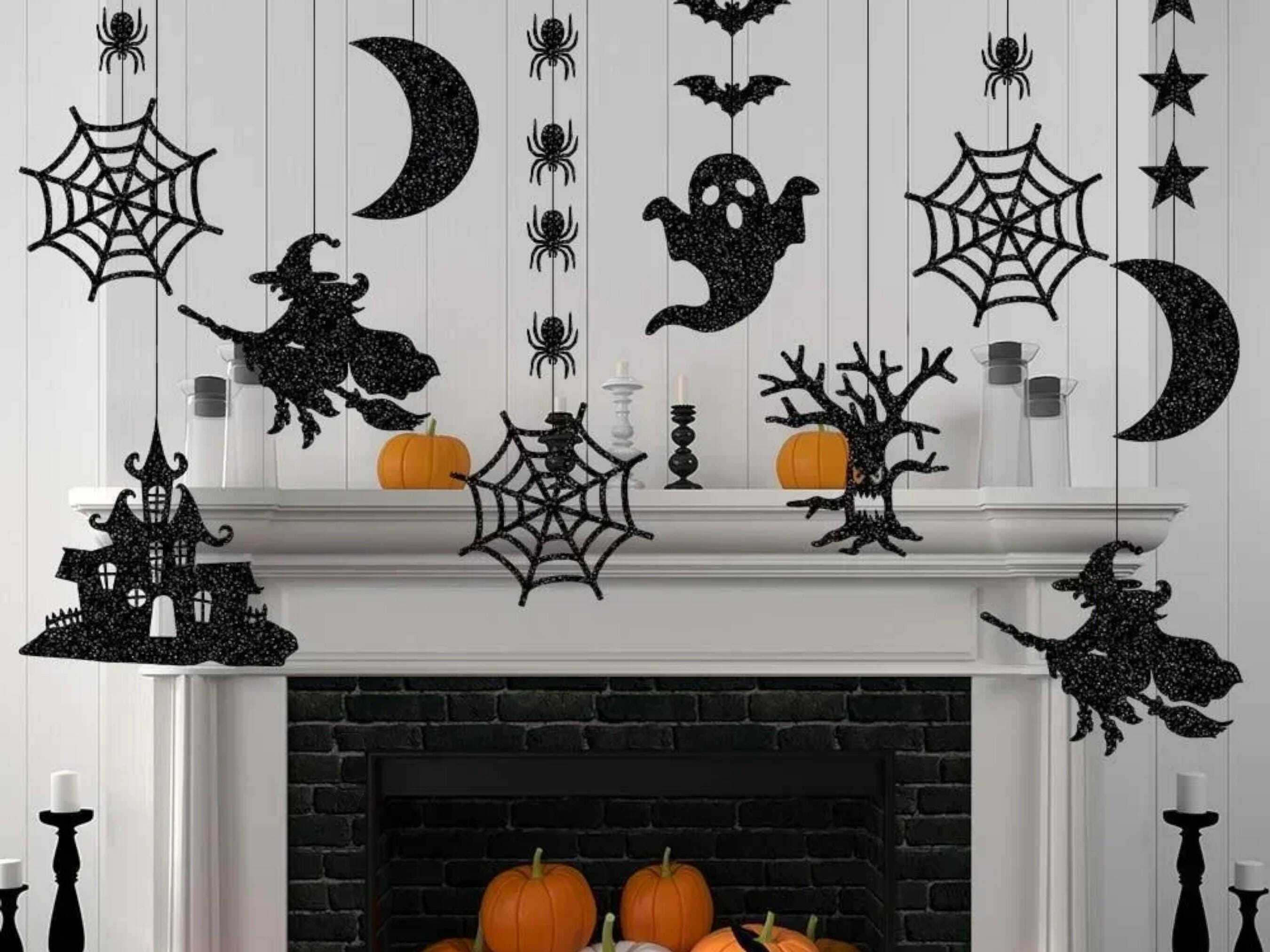 6pcs Halloween Hanging Banner Garland - Spooky Spider, Witch, Ghost, Bat Decor Festive Celebrations