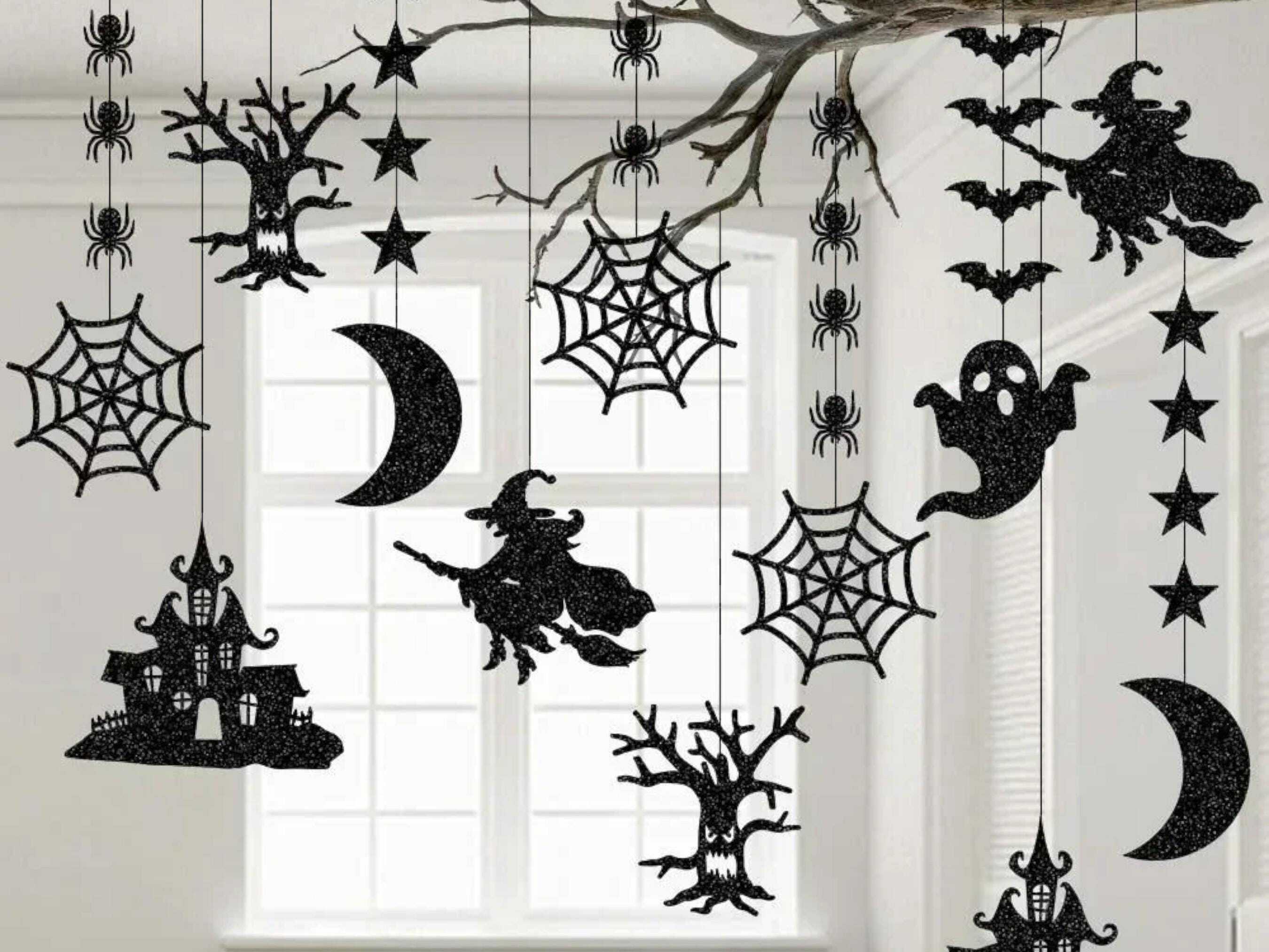 6pcs Halloween Hanging Banner Garland - Spooky Spider, Witch, Ghost, Bat Decor Festive Celebrations