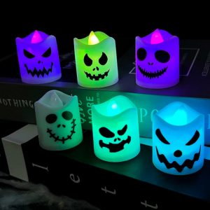 6pcs Halloween LED Ghost & Pumpkin Candle Lights - Perfect for Spooky Parties & Home Decor