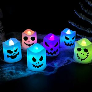 6pcs Halloween LED Ghost & Pumpkin Candle Lights - Perfect for Spooky Parties & Home Decor