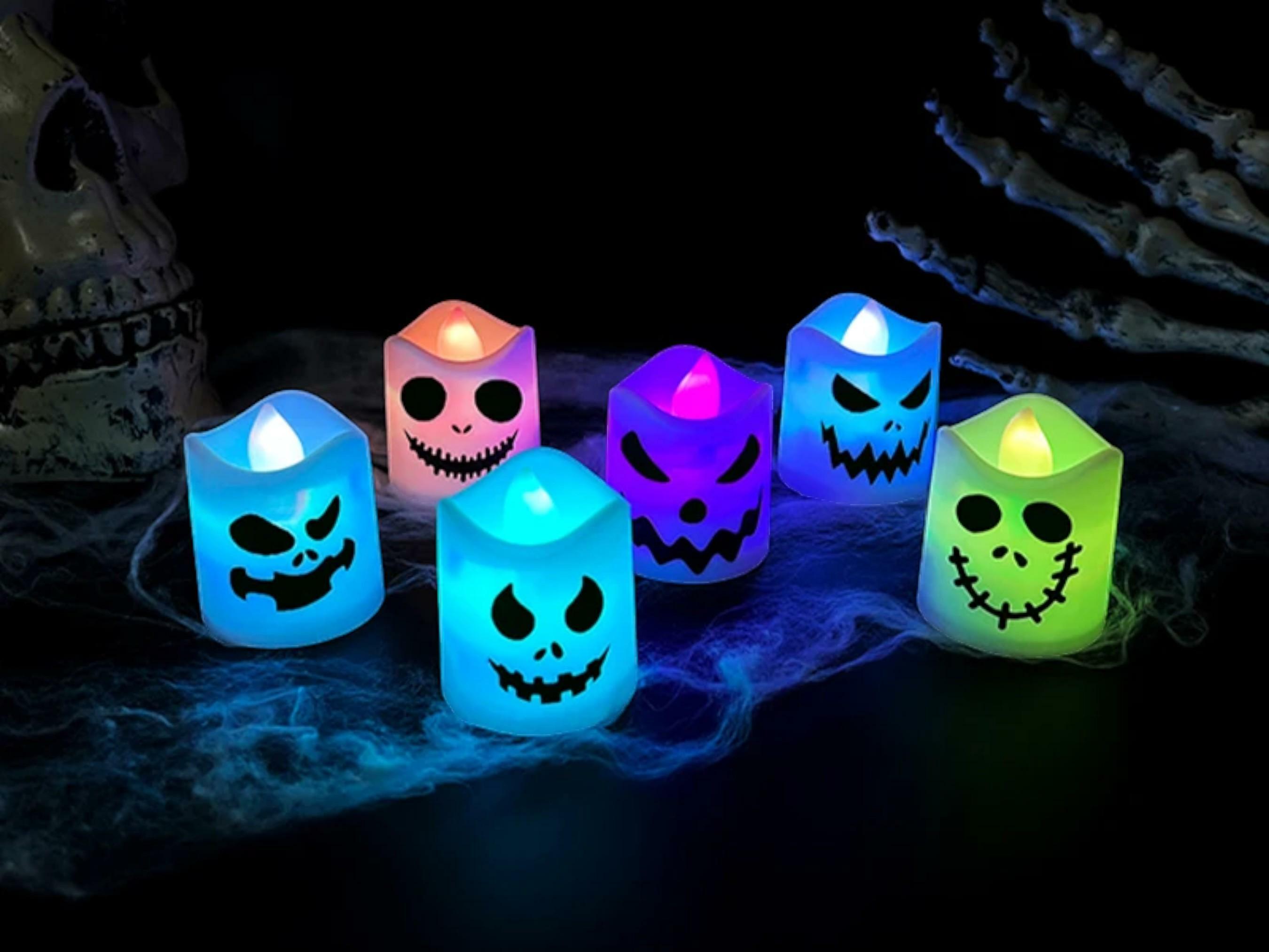 6pcs Halloween LED Ghost & Pumpkin Candle Lights - Perfect for Spooky Parties & Home Decor