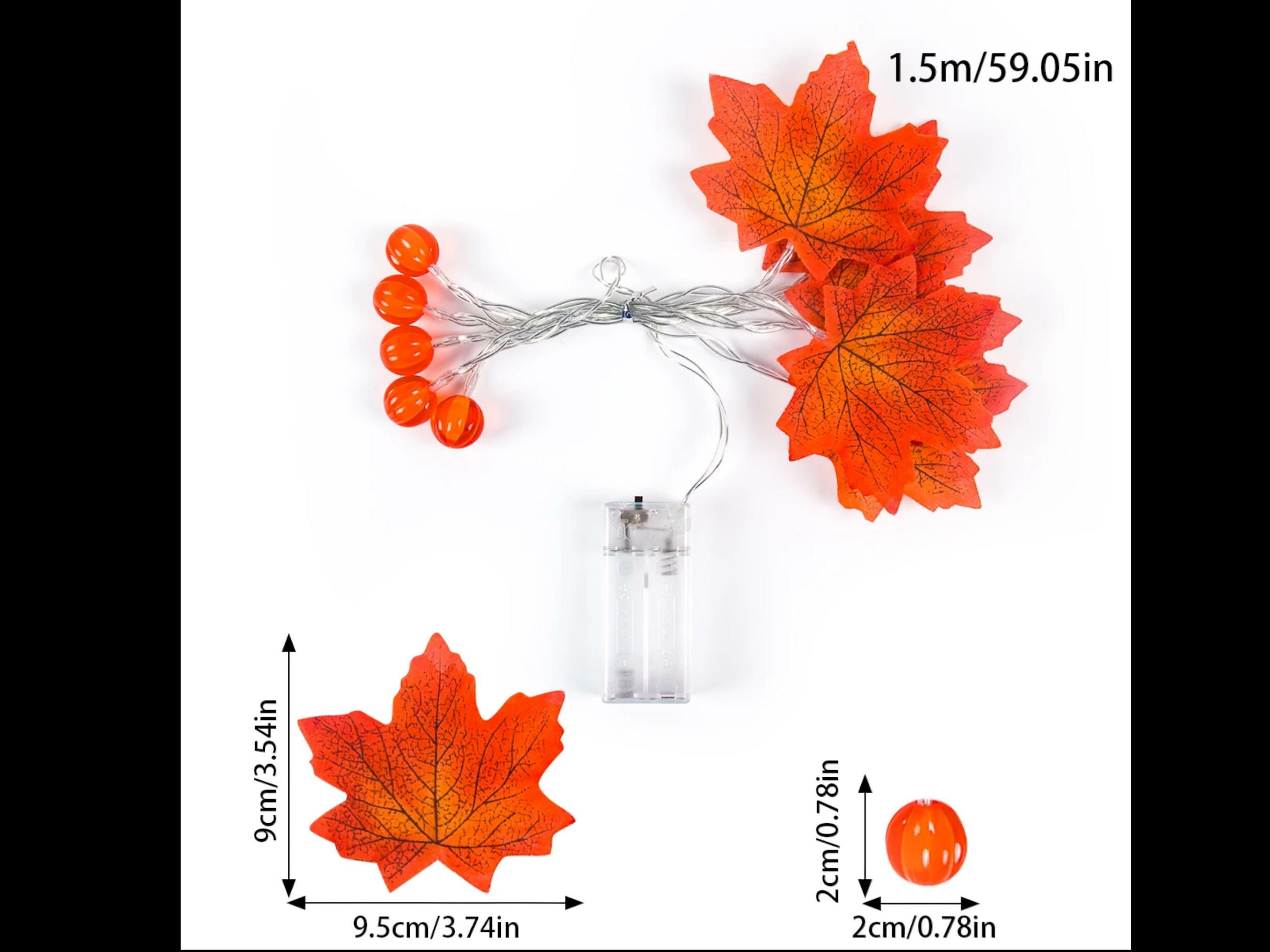 Autumn Maple Leaves & Pumpkin Garland with LED Lights - Perfect for Halloween, Thanksgiving Decor